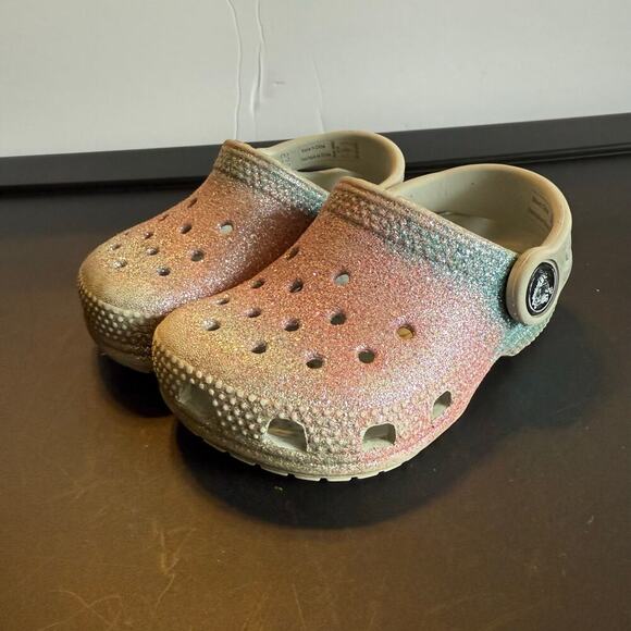 Other - Crocs Classic Clog Kids C5 Glitter Rainbow Ombre Sparkle Slip-On Shoes